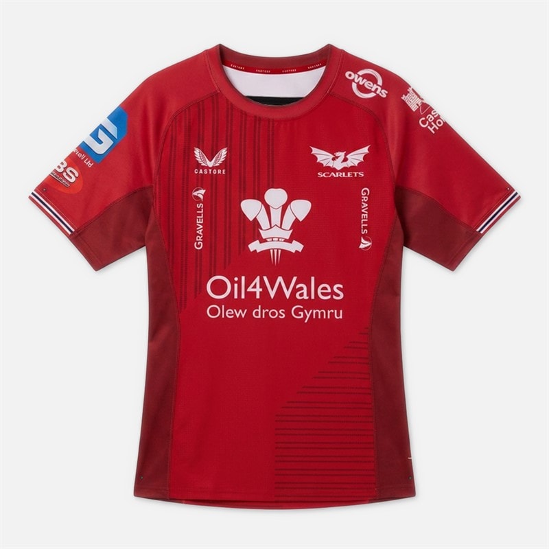 Castore Mens SCA Scarlets Rugby 23/24 Pro Home Jersey Scarlet/Scarlet Sage