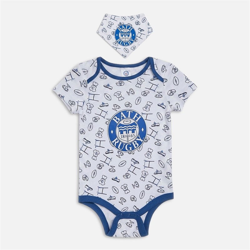 Castore Infant BRFC Bath Rugby Baby Vest And Bib Set White/Black