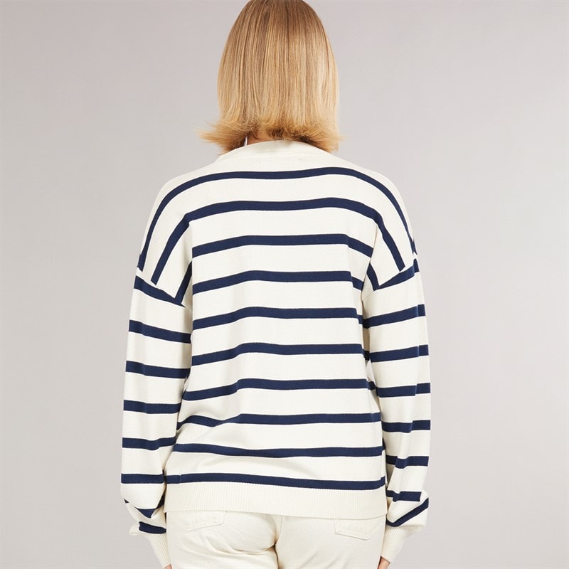Foxdale Womens Pendle Stripe Knitted Cardigan Ecru/Navy - Image 2