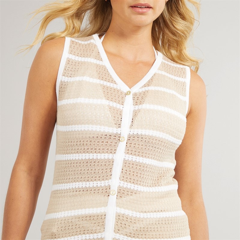 Foxdale Womens Peakham Stripe Knitted Vest Camel/White - Image 3