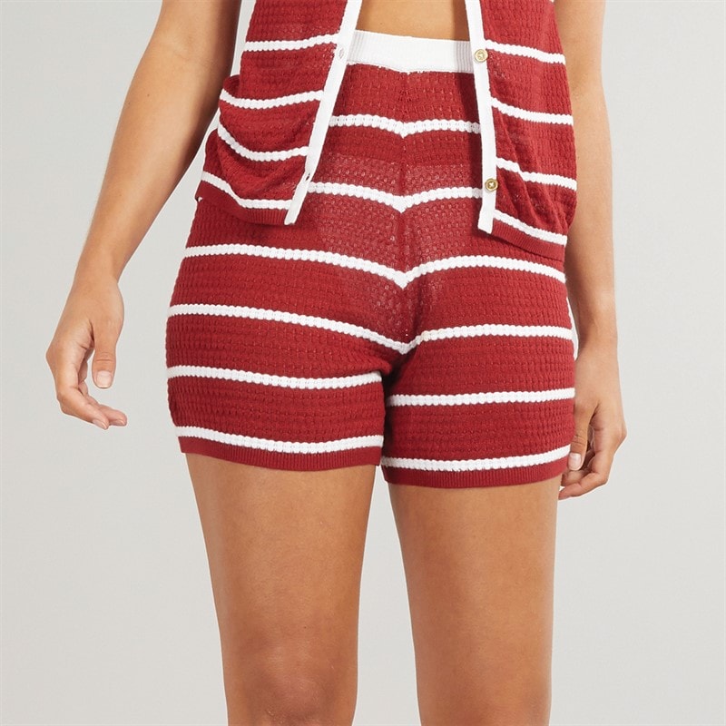 Foxdale Womens Soho Knitted Crochet Shorts Merlot/White - Image 1