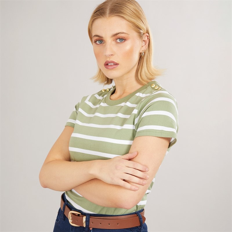 Foxdale Womens Beverly Stripe T-Shirt Sage/White - Image 1