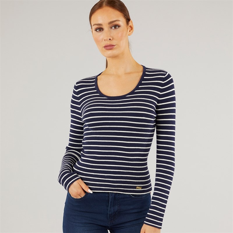Foxdale Womens Jockey Stripe Top Navy/White - Image 3