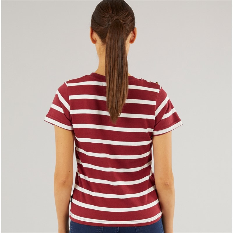 Foxdale Womens Beverley Stripe T-Shirt Burgandy/White - Image 2