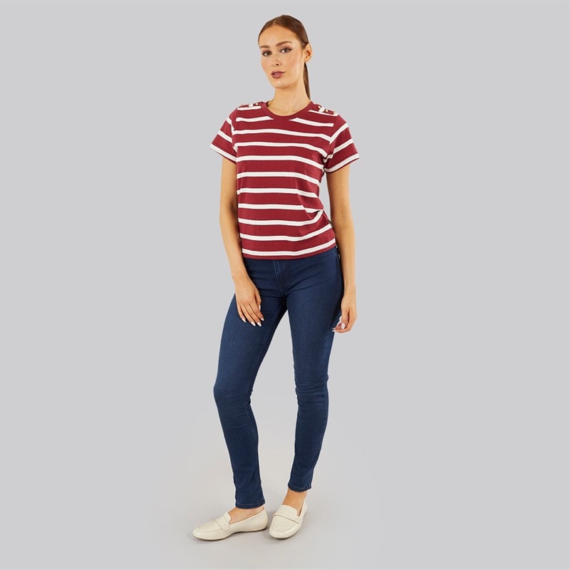 Foxdale Womens Beverley Stripe T-Shirt Burgandy/White - Image 3