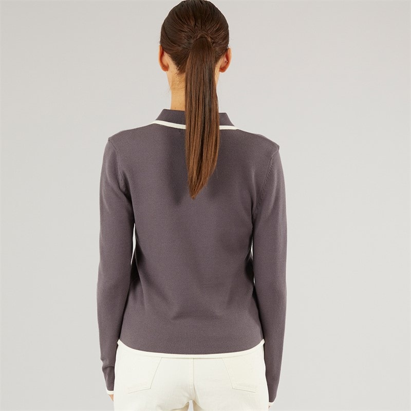 Foxdale Womens Knitted Long Sleeve Polo Shirt Charcoal/Navy - Image 2