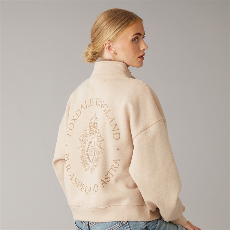 Foxdale Womens Avelston Crest 1/4 Zip Sweatshirt Light Taupe - Image 2