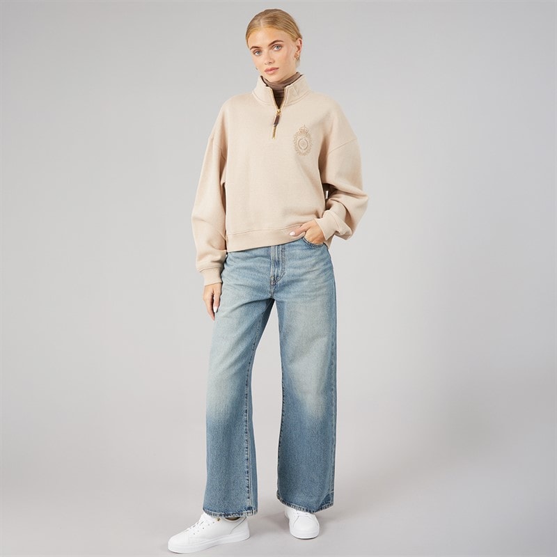 Foxdale Womens Avelston Crest 1/4 Zip Sweatshirt Light Taupe - Image 4