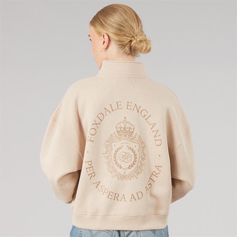 Foxdale Womens Avelston Crest 1/4 Zip Sweatshirt Light Taupe - Image 5