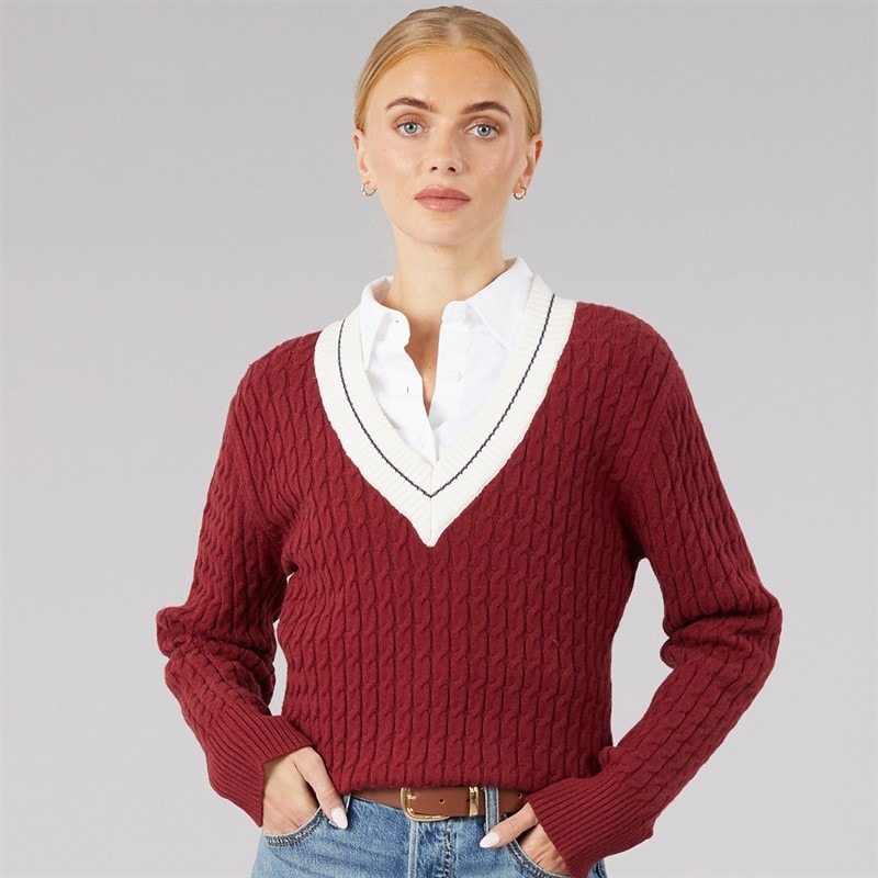 Foxdale Womens Hereford V-Neck Jumper Burgundy