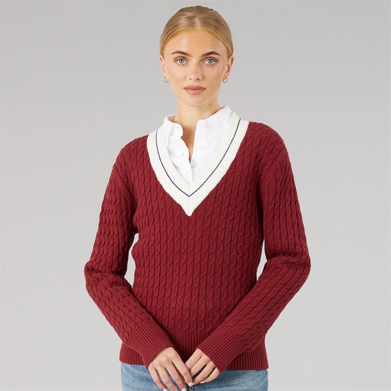 Foxdale Womens Hereford V-Neck Jumper Burgundy - Image 3