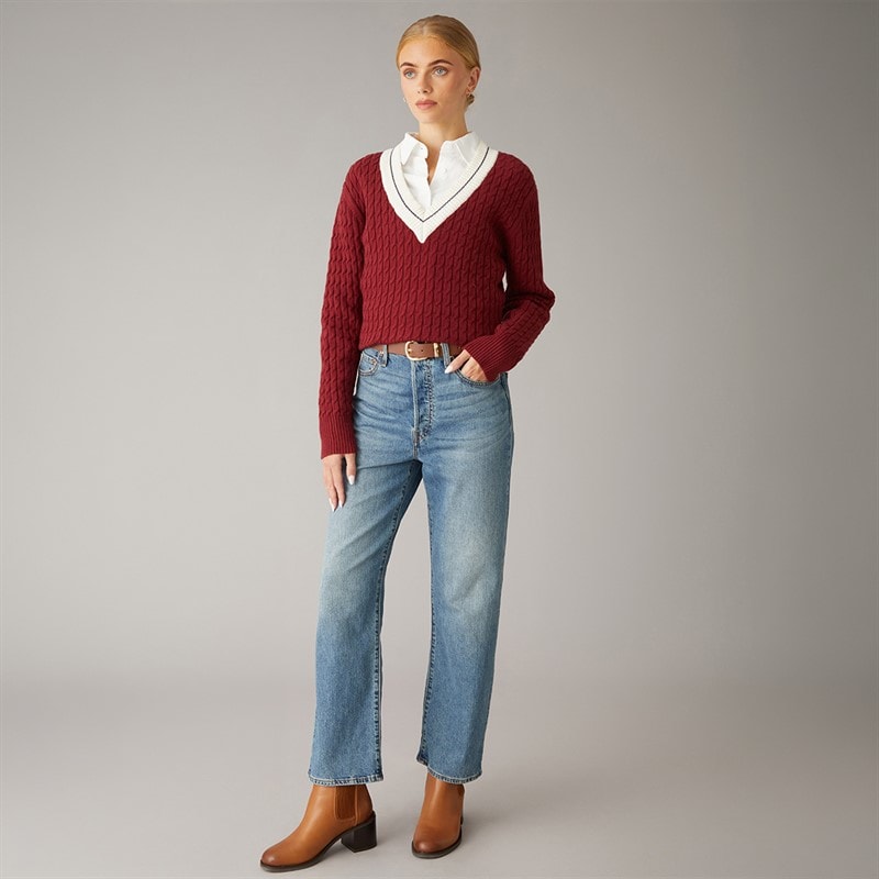 Foxdale Womens Hereford V-Neck Jumper Burgundy - Image 4