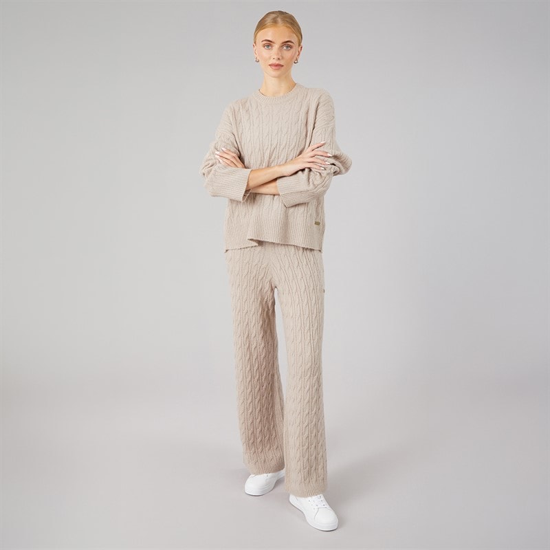 Foxdale Womens Millgate Cable Knit Jumper and Joggers Set Stone - Image 2