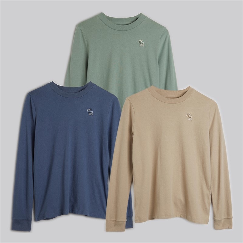 Abercrombie & Fitch Boys Three Pack Long Sleeve T-Shirts Vintage Indigo