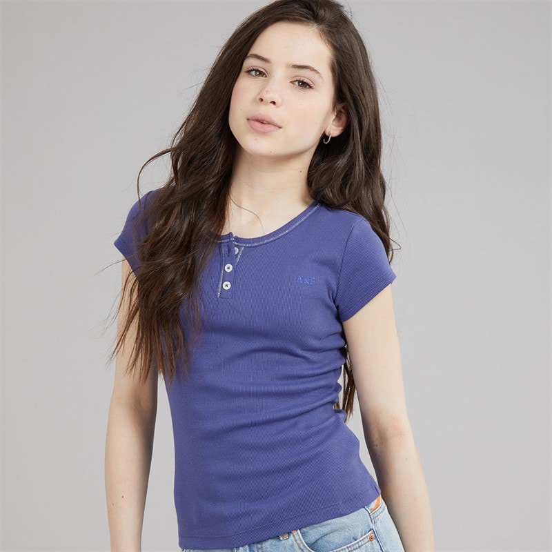 Abercrombie & Fitch Girls Essential Henley T-Shirt Skipper Blue