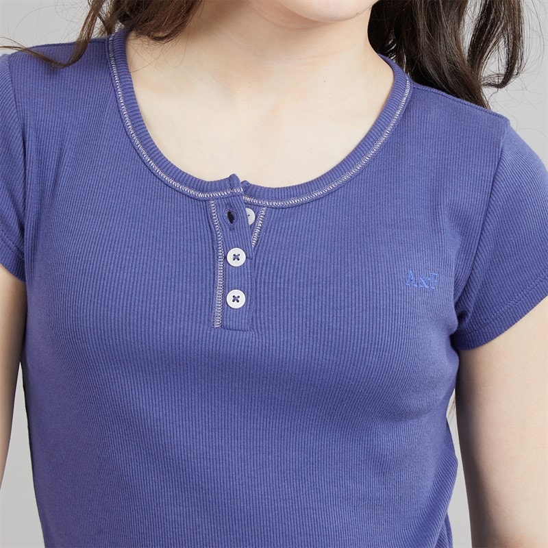 Abercrombie & Fitch Girls Essential Henley T-Shirt Skipper Blue - Image 3
