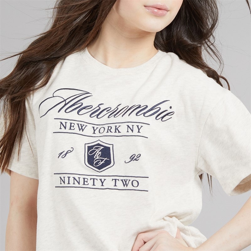 Abercrombie & Fitch Girls Crest T-Shirt Anf Oatmeal Heather - Image 3