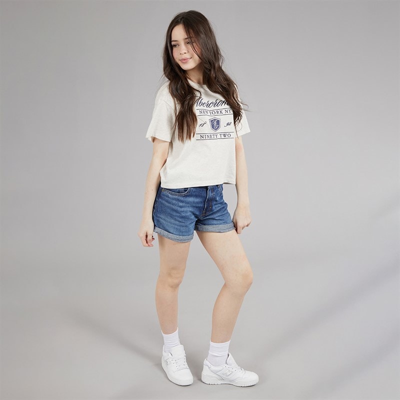 Abercrombie & Fitch Girls Crest T-Shirt Anf Oatmeal Heather - Image 4