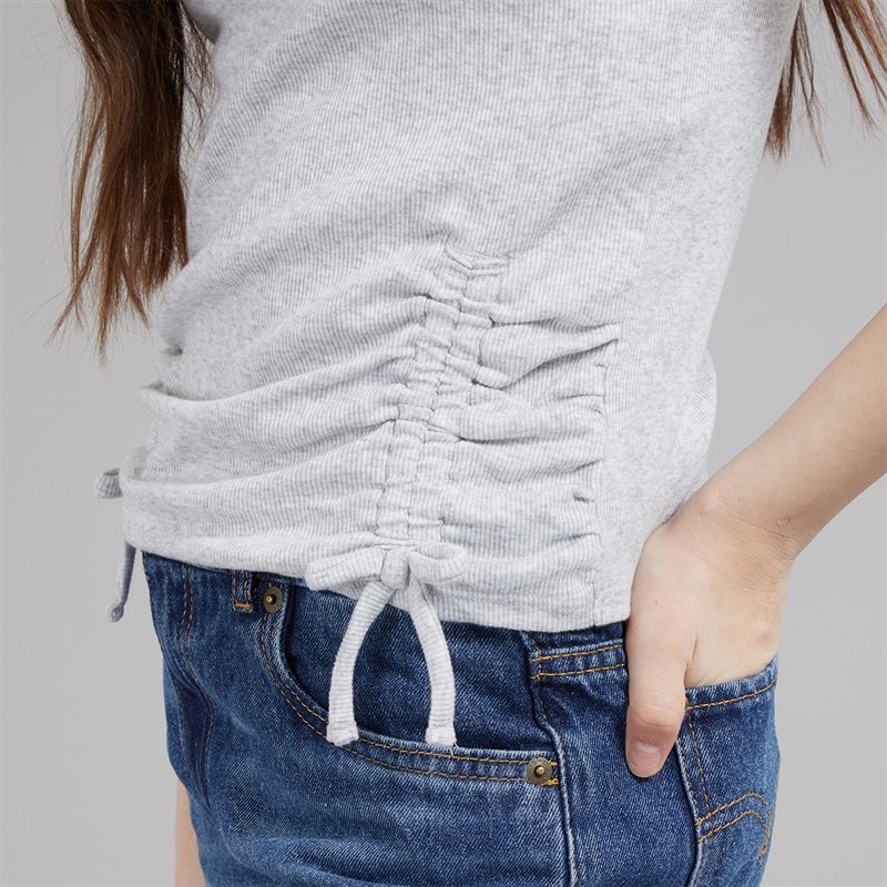 Abercrombie & Fitch Girls Ruched Side Bow T-Shirt Anf Light Grey Heather - Image 3
