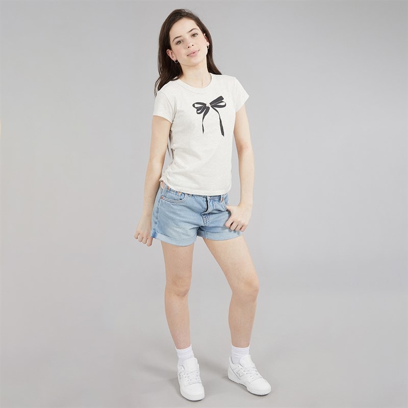 Abercrombie & Fitch Girls Pearl Bow Ruched T-Shirt Anf Oatmeal Heather - Image 4