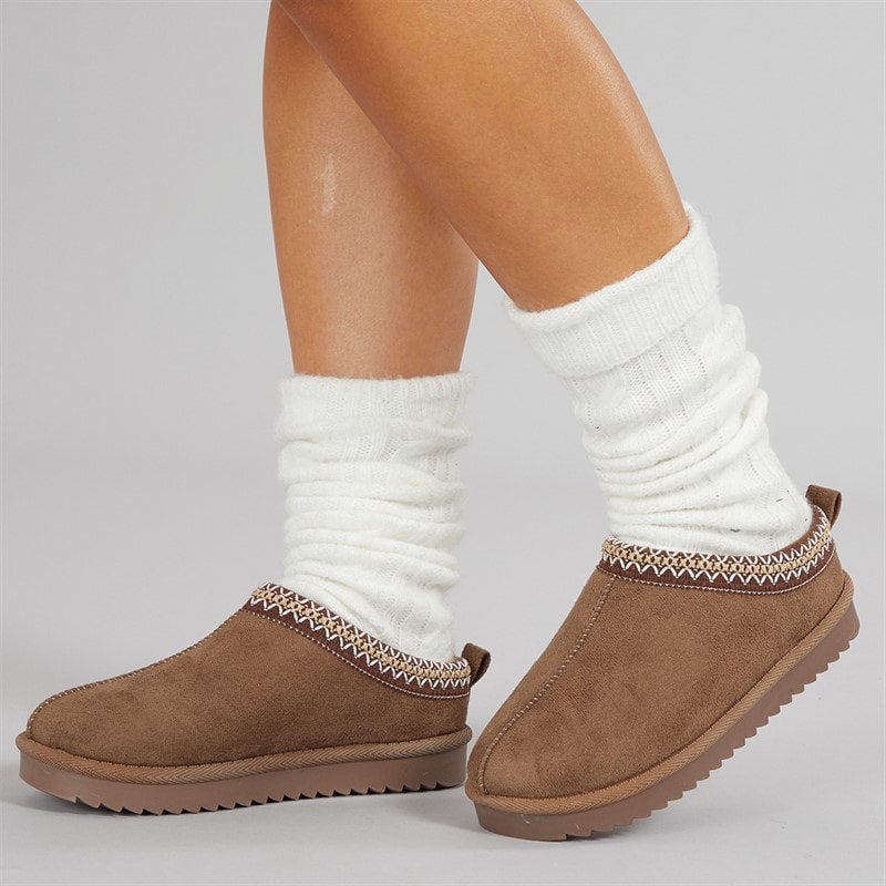 KRUSH Womens Aztec Mule Slippers Khaki - Image 5