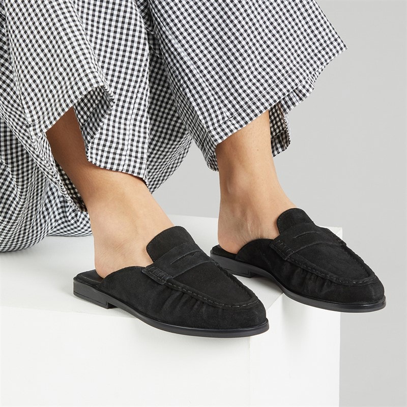 KRUSH Womens Leather Loafer Mules Black