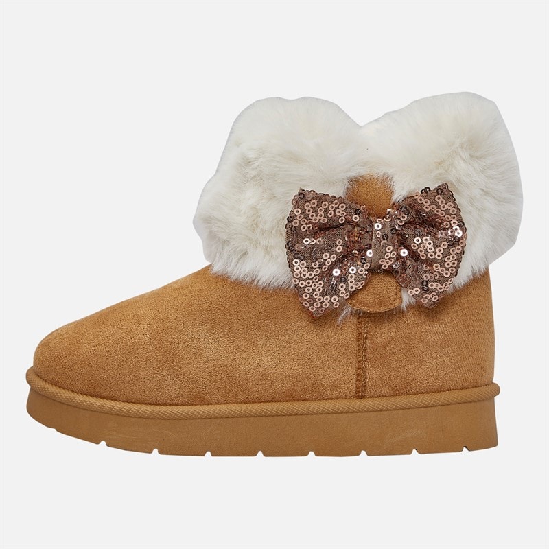 KRUSH Girls Sequin Bow Ankle Boots Chestnut - Image 1