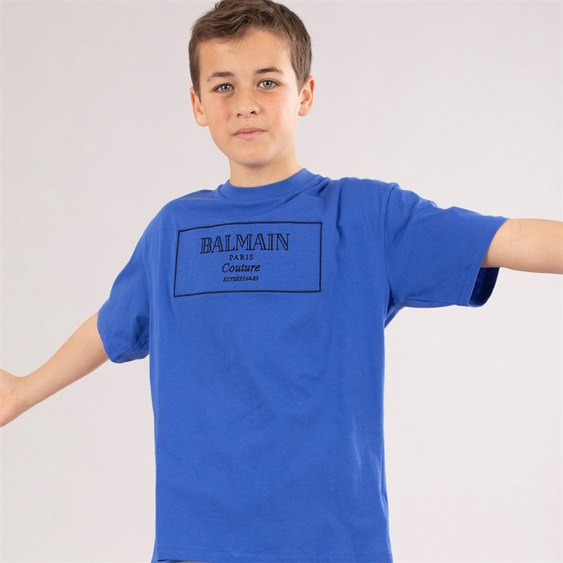 Balmain Boys T-Shirt Blu Elettrico/Nero - Image 1