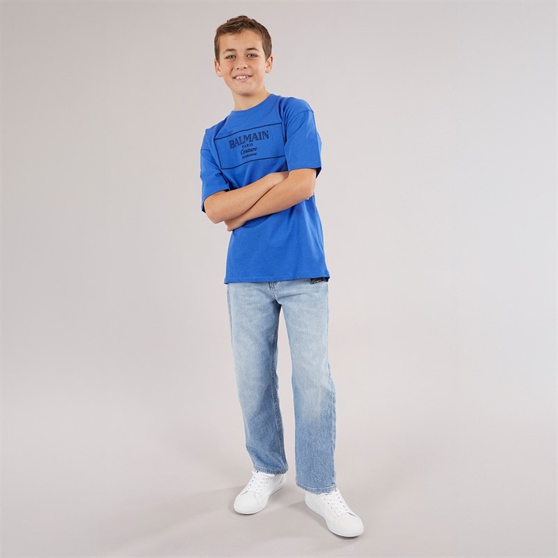 Balmain Boys T-Shirt Blu Elettrico/Nero - Image 3