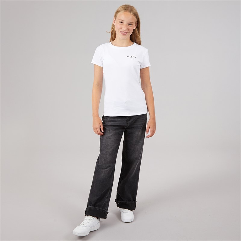 Balmain Girls T-Shirt White/Black - Image 4