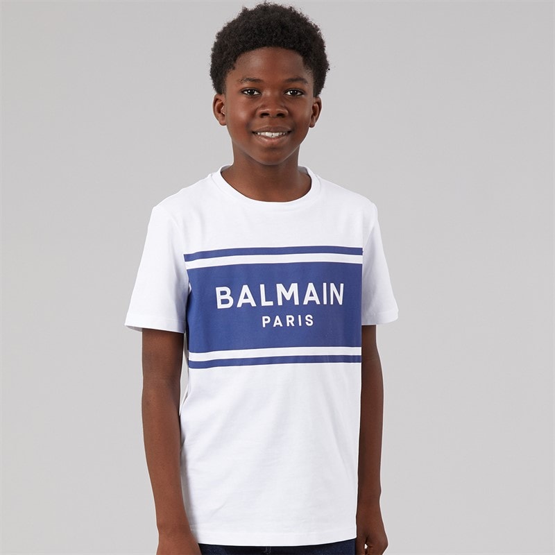 Balmain Boys T-Shirt White/Blue - Image 3