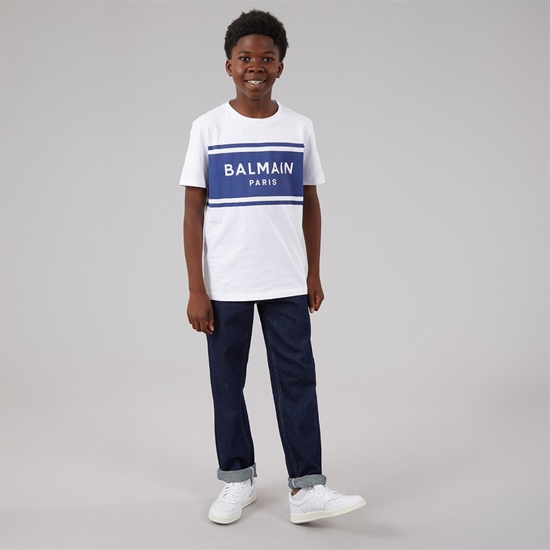 Balmain Boys T-Shirt White/Blue - Image 4