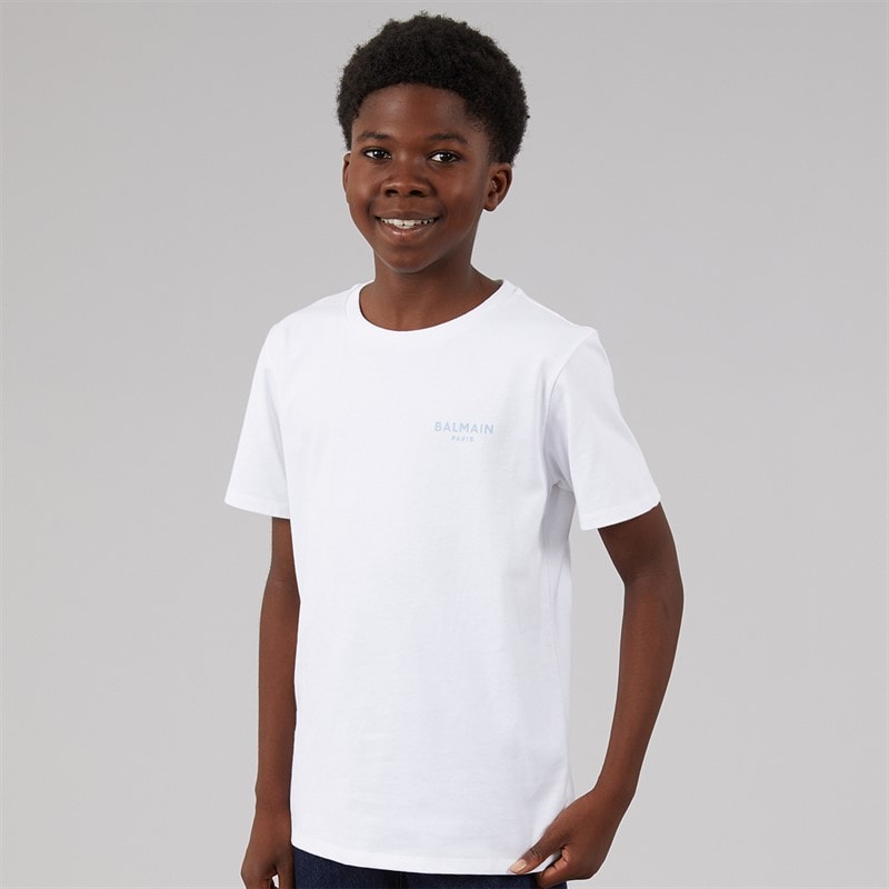 Balmain Boys T-Shirt White/Light Blue - Image 3