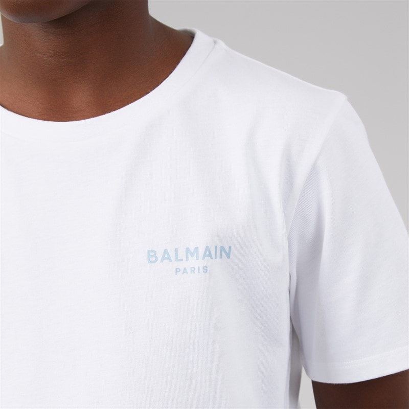 Balmain Boys T-Shirt White/Light Blue - Image 5