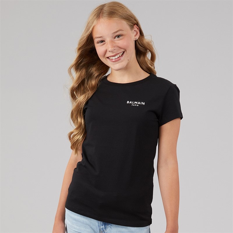 Balmain Girls T-Shirt Black/White - Image 3