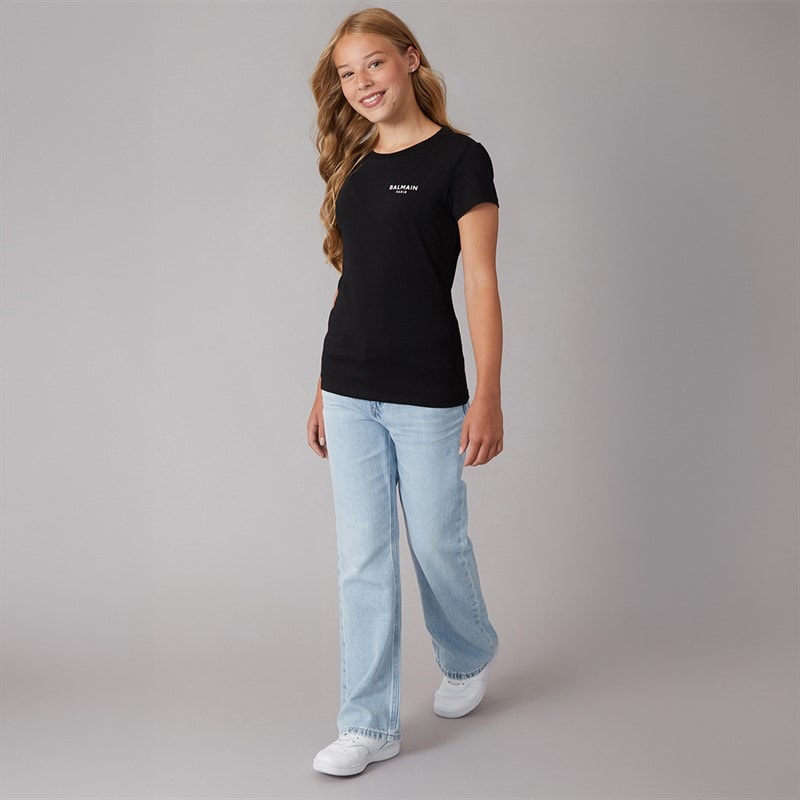 Balmain Girls T-Shirt Black/White - Image 4