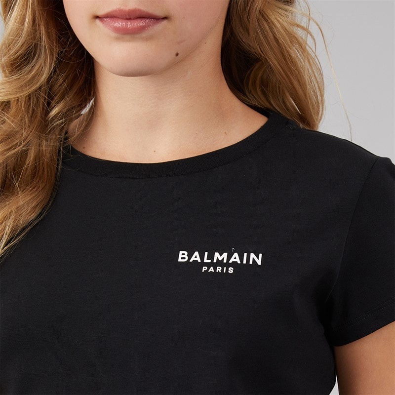 Balmain Girls T-Shirt Black/White - Image 5