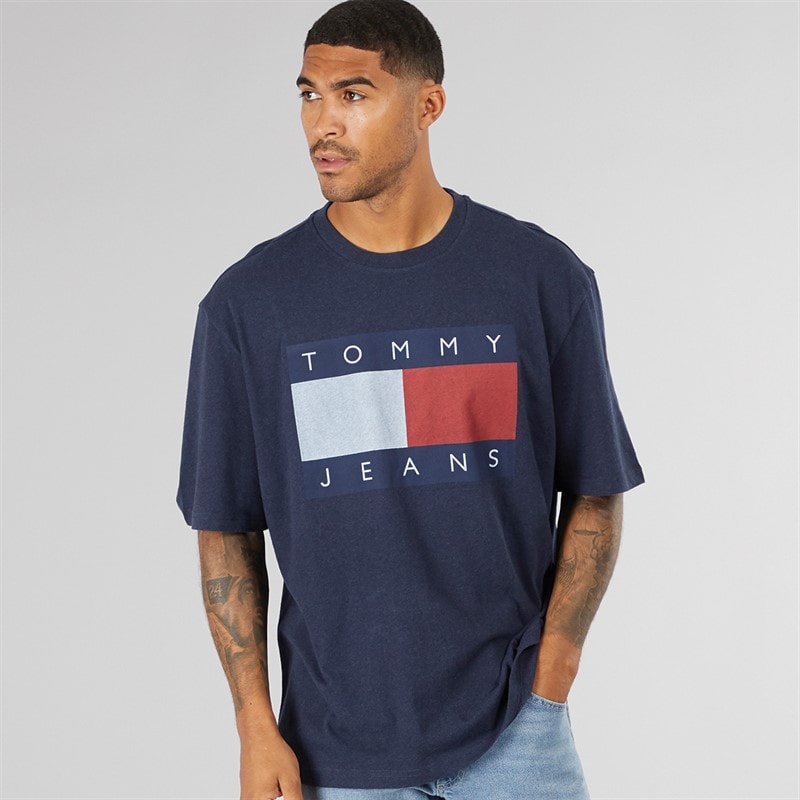 Tommy Jeans Mens Flag Logo T-Shirt Navy - Image 1