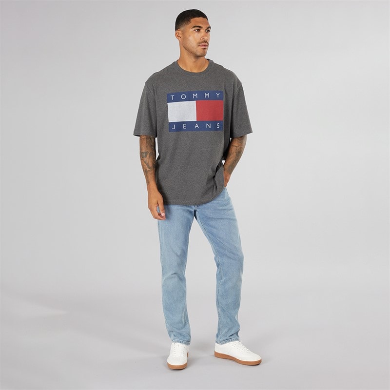Tommy Jeans Mens Flag Logo T-Shirt Charcoal Grey - Image 3