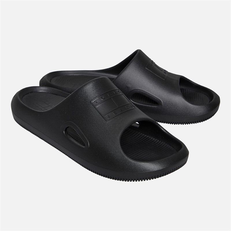 Tommy Jeans Mens Cut Out Embossed Sliders Black - Image 1