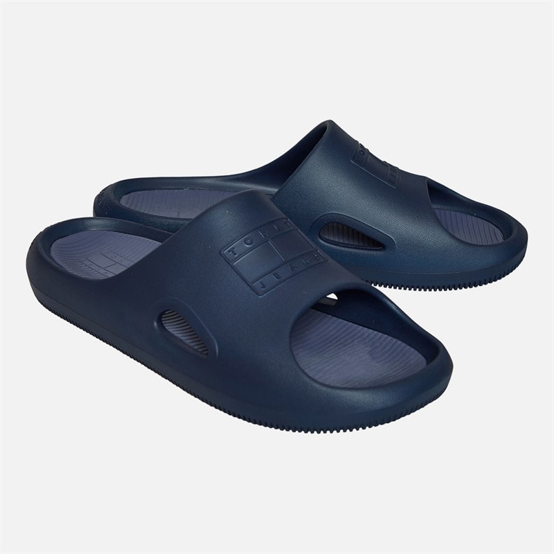 Tommy Jeans Mens Cut Out Embossed Sliders Dark Night Navy - Image 1