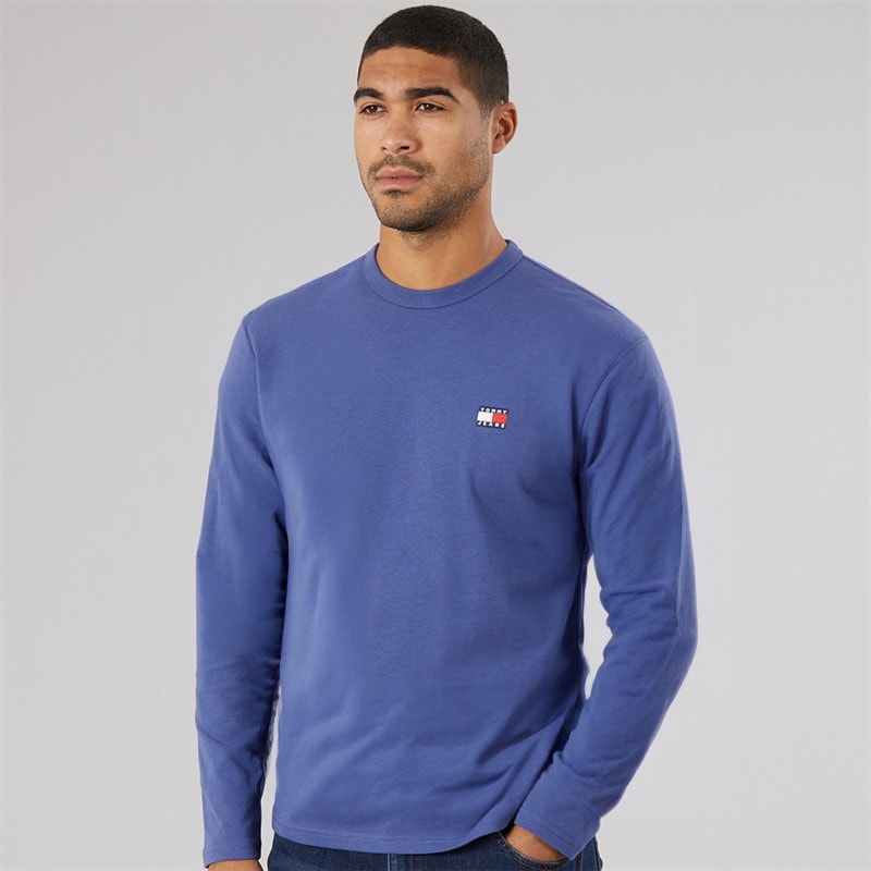 Tommy Jeans Mens Badge Long Sleeve T-Shirt Blue Storm - Image 3