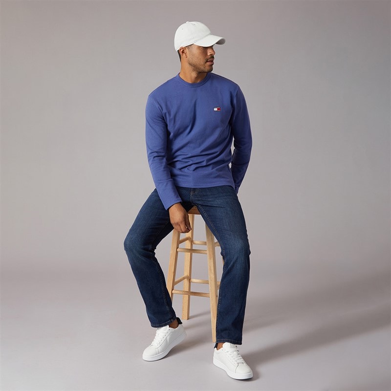 Tommy Jeans Mens Badge Long Sleeve T-Shirt Blue Storm - Image 4