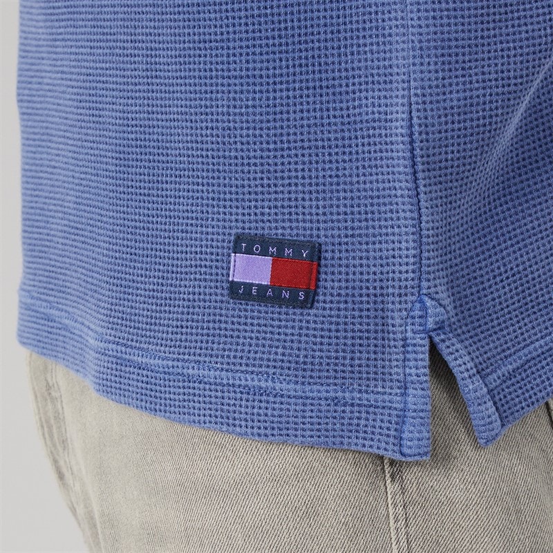 Tommy Jeans Mens Washed Waffle Polo Shirt Blue Storm - Image 3