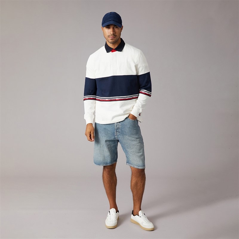 Tommy Jeans Mens Relaxed Colour Block Rugby Shirt Ancient White - Image 4