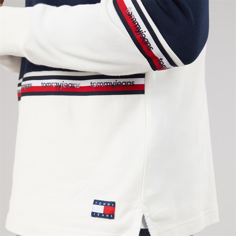 Tommy Jeans Mens Relaxed Colour Block Rugby Shirt Ancient White - Image 5