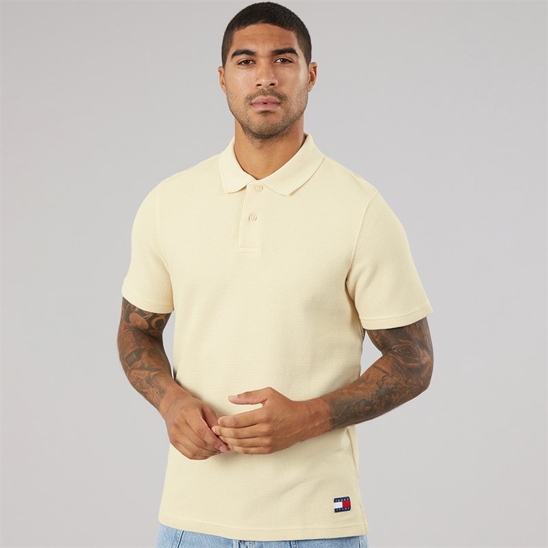 Tommy Jeans Mens Washed Waffle Polo Shirt Calico - Image 3