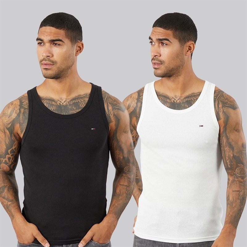 Tommy Jeans Mens Two Pack Slim Vests Ecru/Black - Image 3