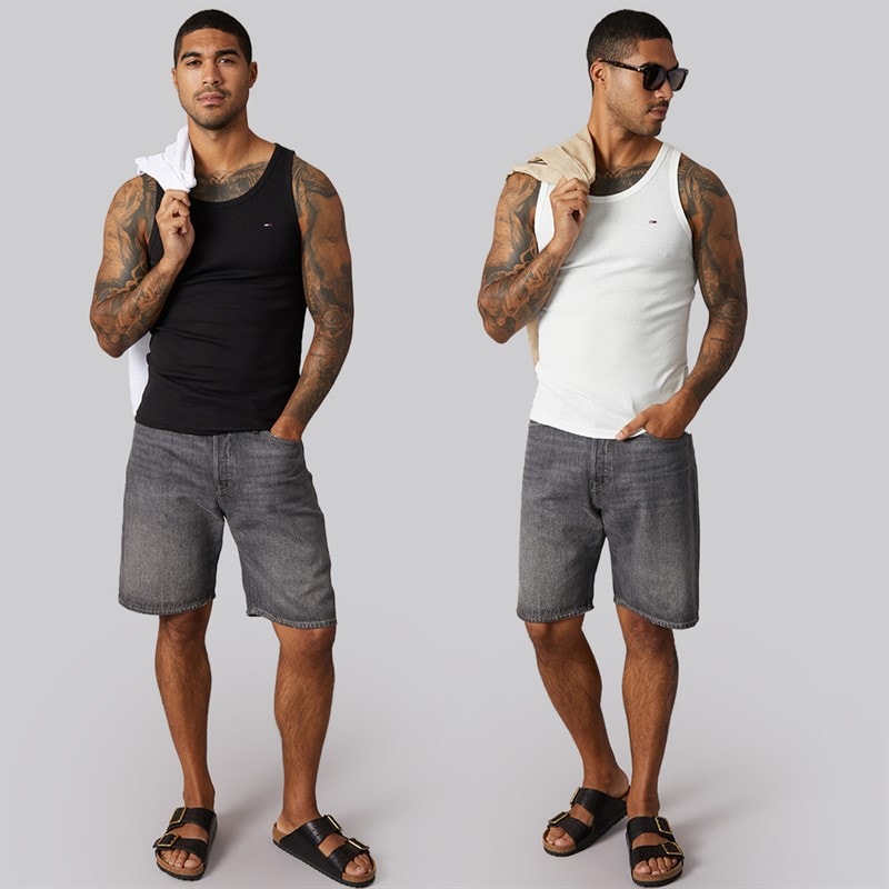 Tommy Jeans Mens Two Pack Slim Vests Ecru/Black - Image 4