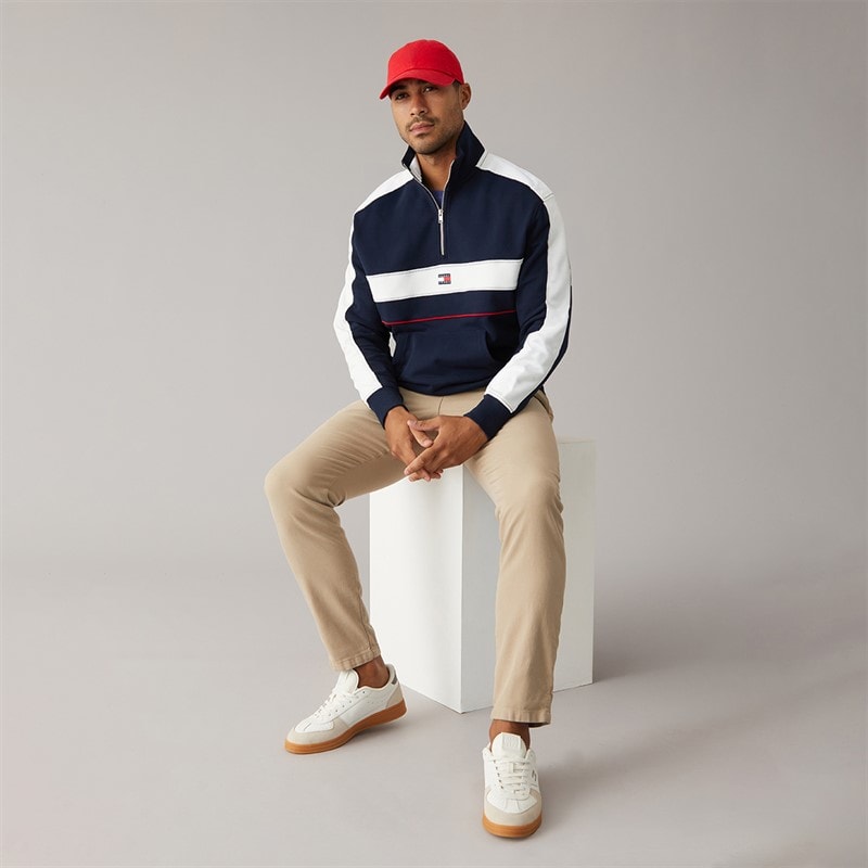 Tommy Jeans Mens Relaxed Colour Block 1/4 Zip Sweatshirt Dark Night Navy - Image 4